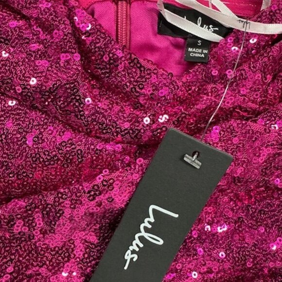 NWT Lulus Dancefloor Diva Magenta Sequin Strapless Skort Romper (size S) - Picture 7 of 10